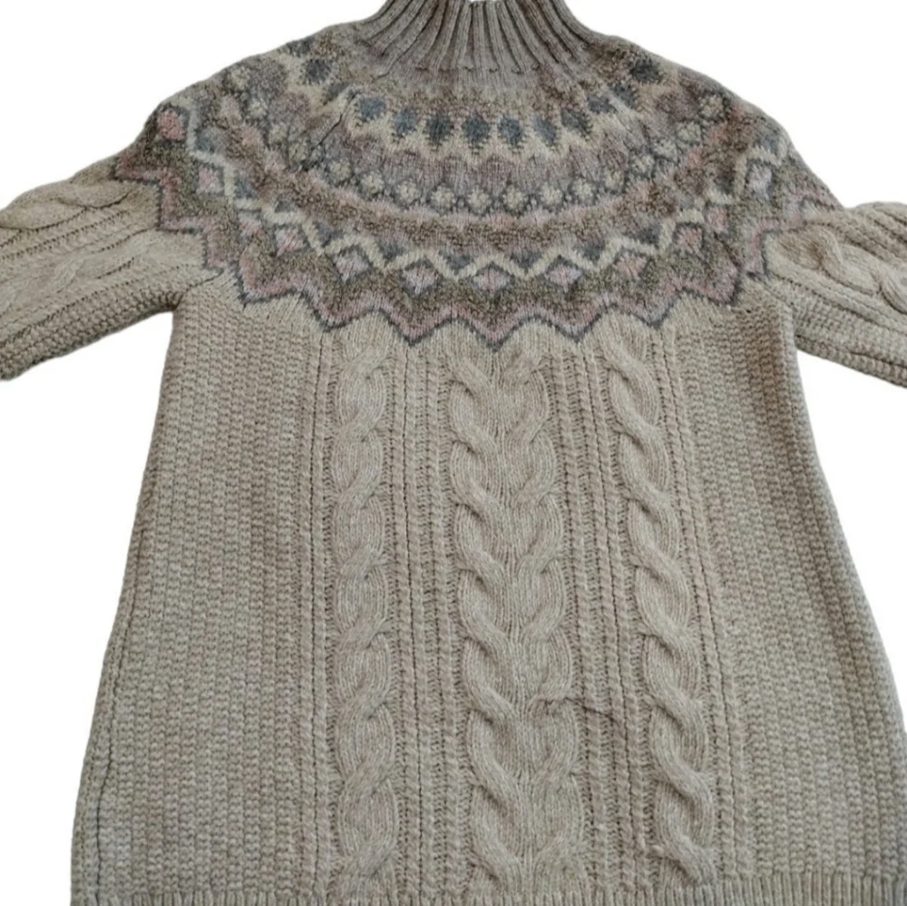 CHICO'S Women's Wool Grannnycore‎ Fisherman Chunky Sweater size S Cable Knit
